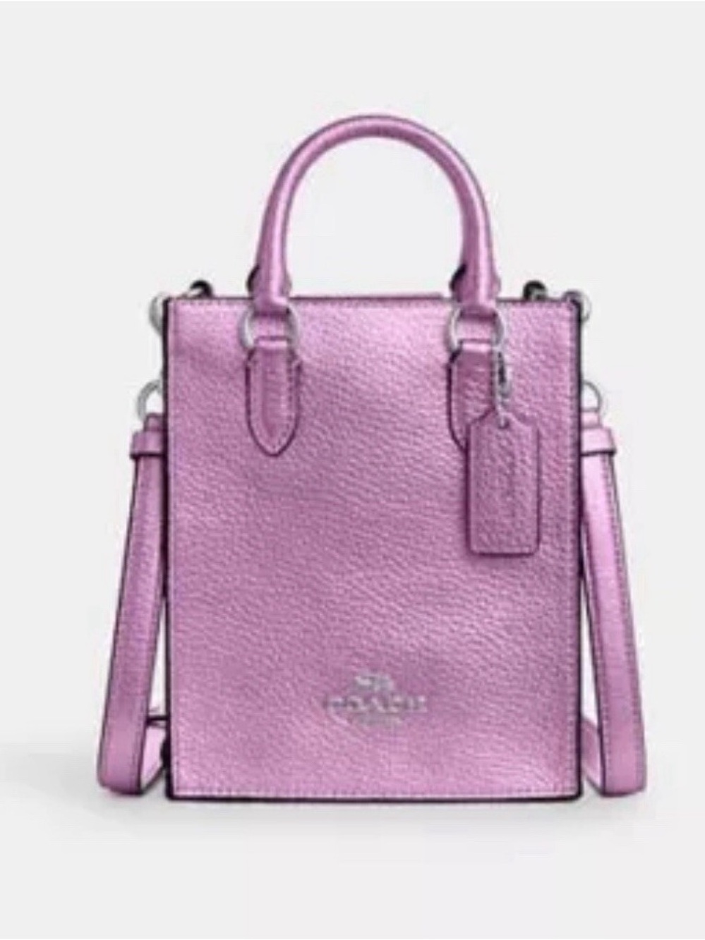 Coach NWOT North/South Mini Tote Crossbody in Purple Metallic Leather